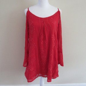 Honey Belle open shoulder long sleeve eyelet tunic